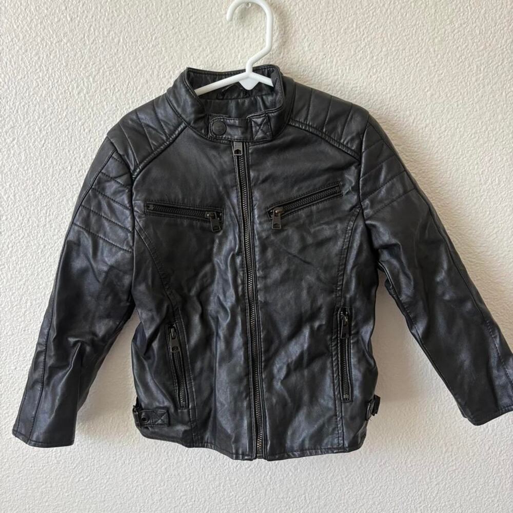 ZARA Boys Black Faux Leather Moto Biker Jacket Size 5 110 cm